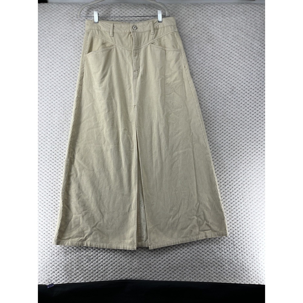 We The Free Corduroy Maxi Skirt High Waist Slit Front Beige NWT Size 8‎